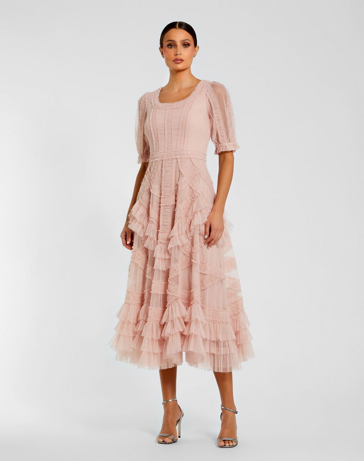 Mac Duggal 8248 Ruffled Tea Length Cocktail Dress