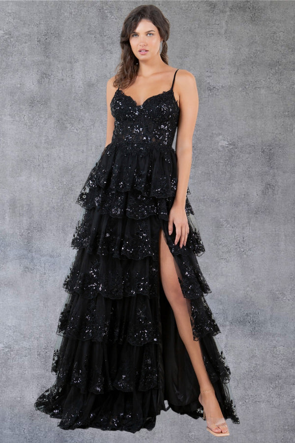 Cinderella Couture 8248J A Line Long Formal Ruffle Prom Dress