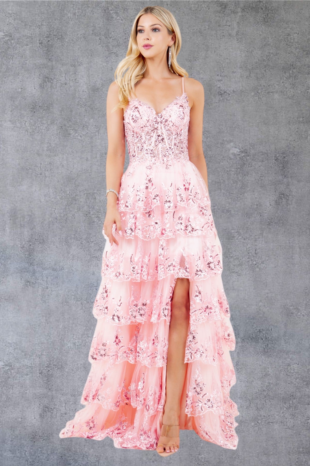 Cinderella Couture 8248J A Line Long Formal Ruffle Prom Dress