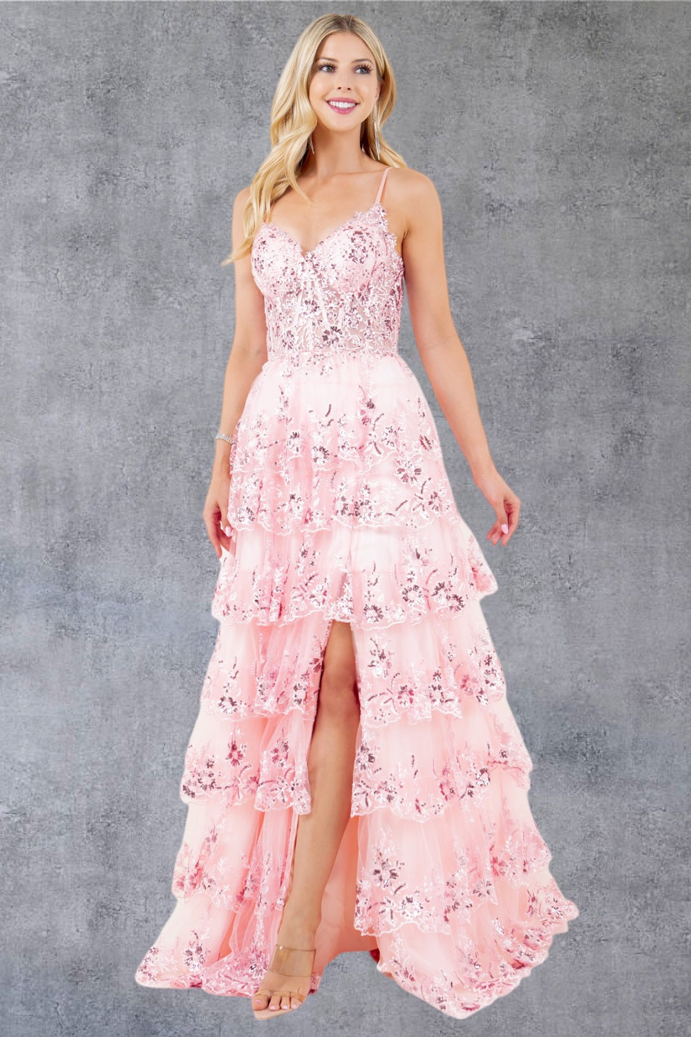 Cinderella Couture 8248J A Line Long Formal Ruffle Prom Dress