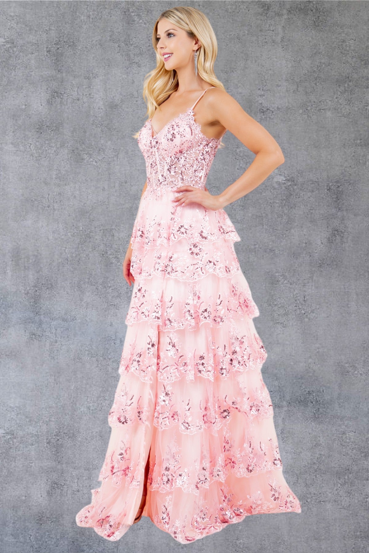 Cinderella Couture 8248J A Line Long Formal Ruffle Prom Dress