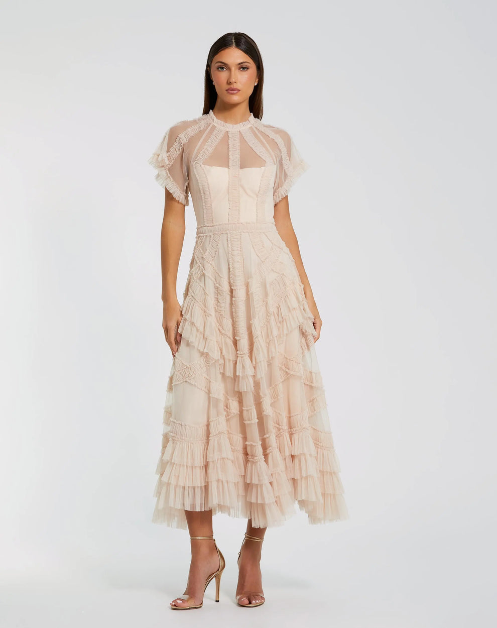 Cocktail Dresses Midi Ruffle Short Evening Cocktail Dress Mac Duggal 8249 Blush