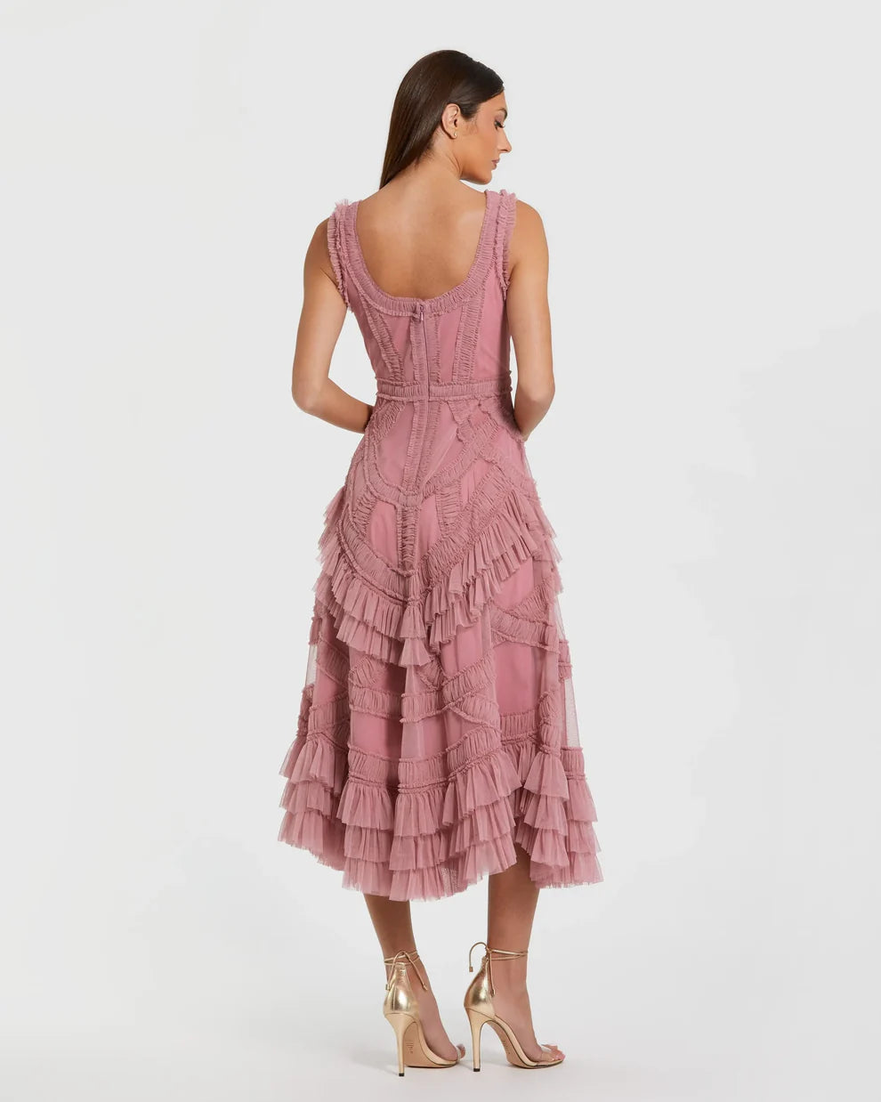 Cocktail Dresses A Line Tea Length Ruffle Midi Cocktail Dress Antique Rose