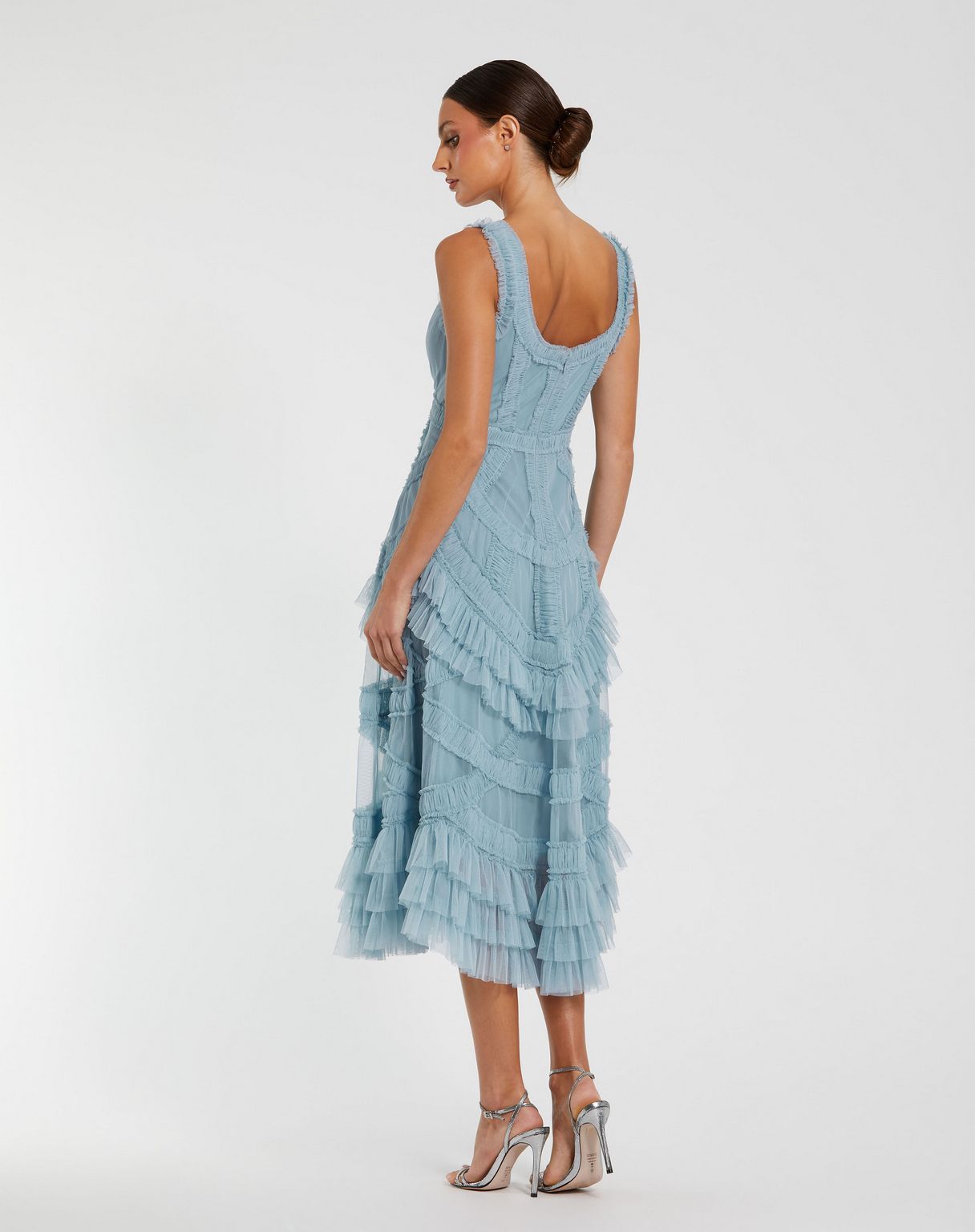 Mac Duggal 8250 A Line Tea Length Ruffle Midi Cocktail Dress