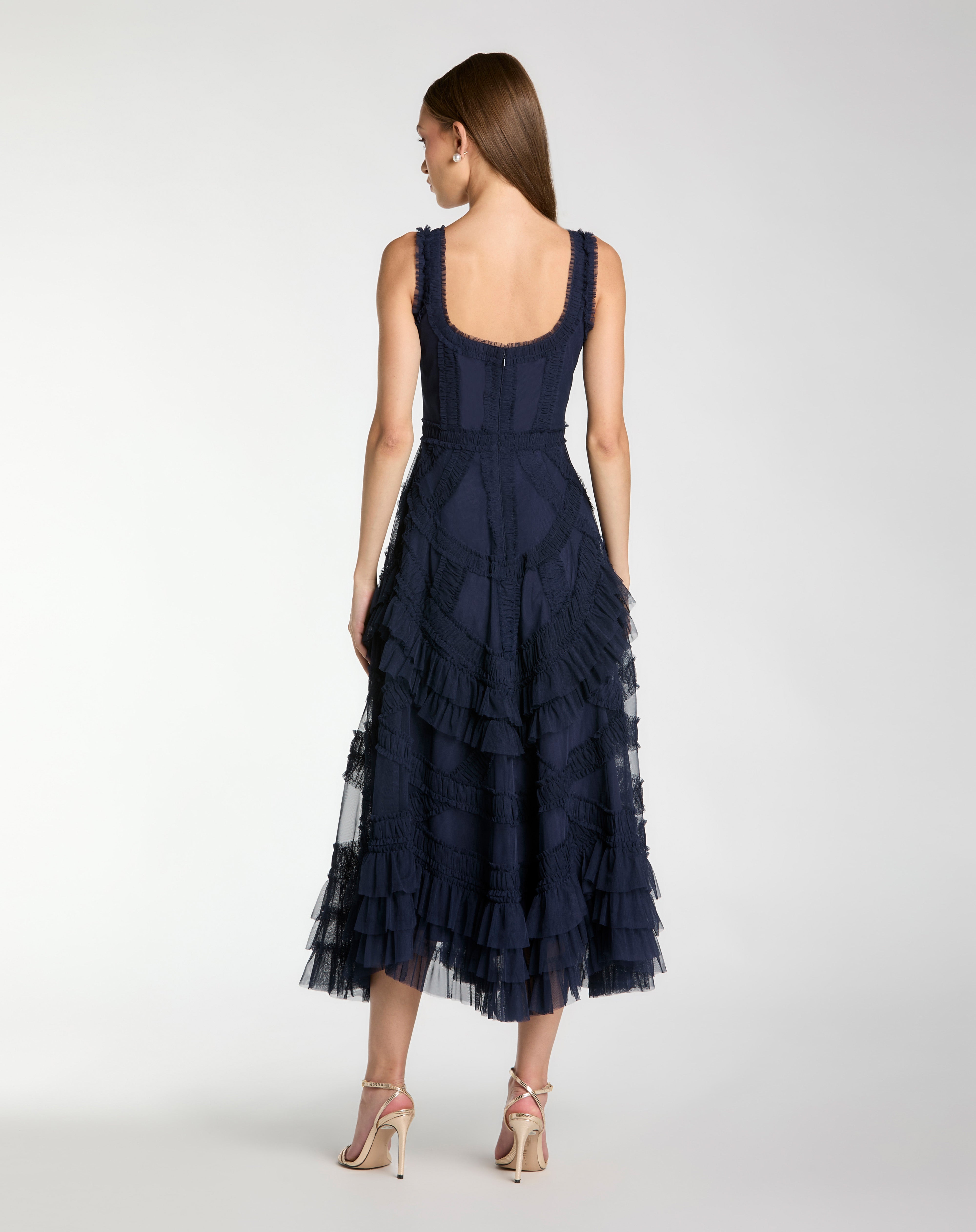 Cocktail Dresses A Line Tea Length Ruffle Midi Cocktail Dress Midnight