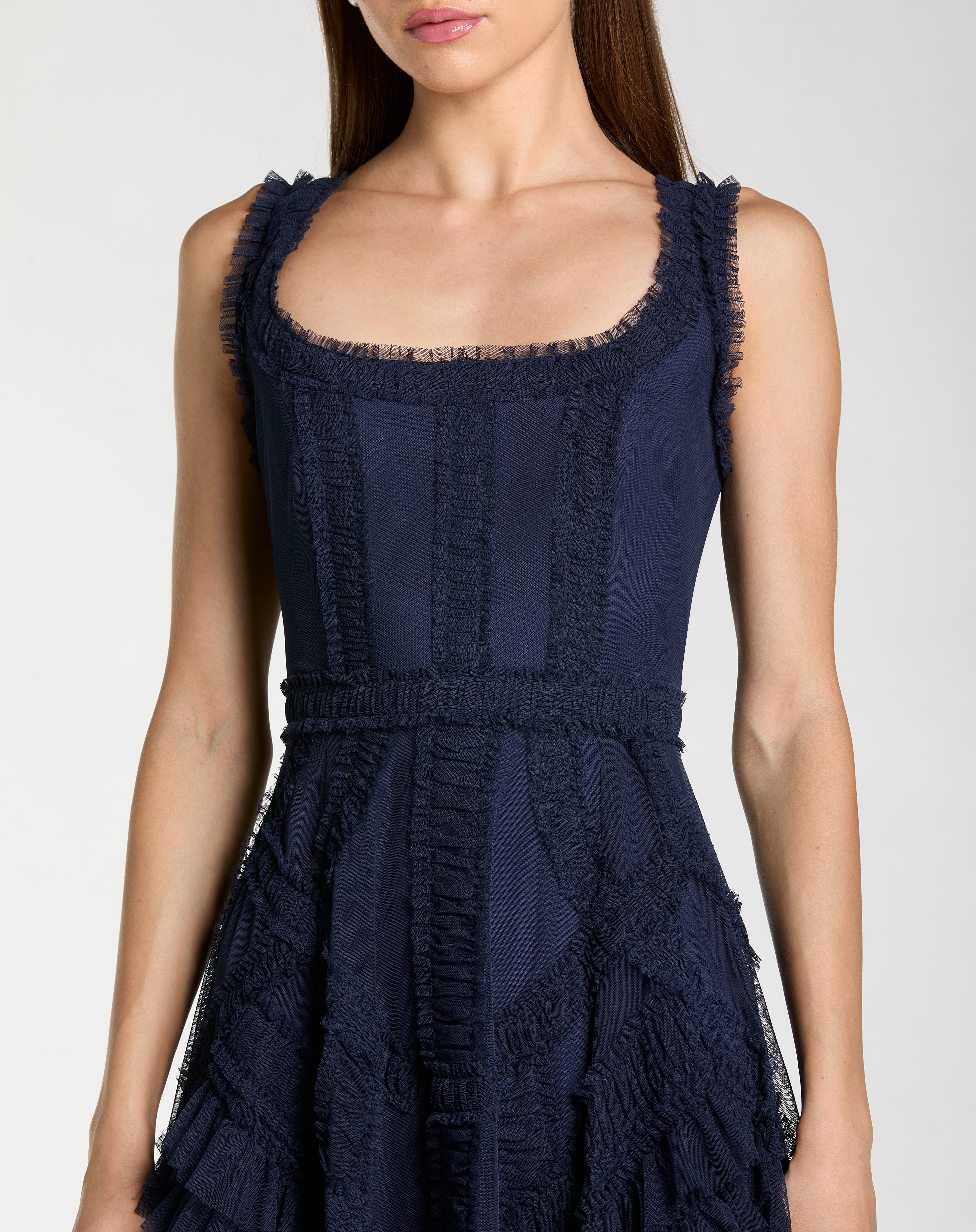Cocktail Dresses A Line Tea Length Ruffle Midi Cocktail Dress Midnight