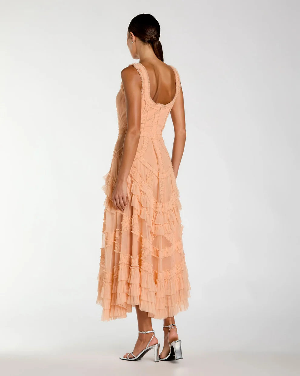 Cocktail Dresses A Line Tea Length Ruffle Midi Cocktail Dress Peach