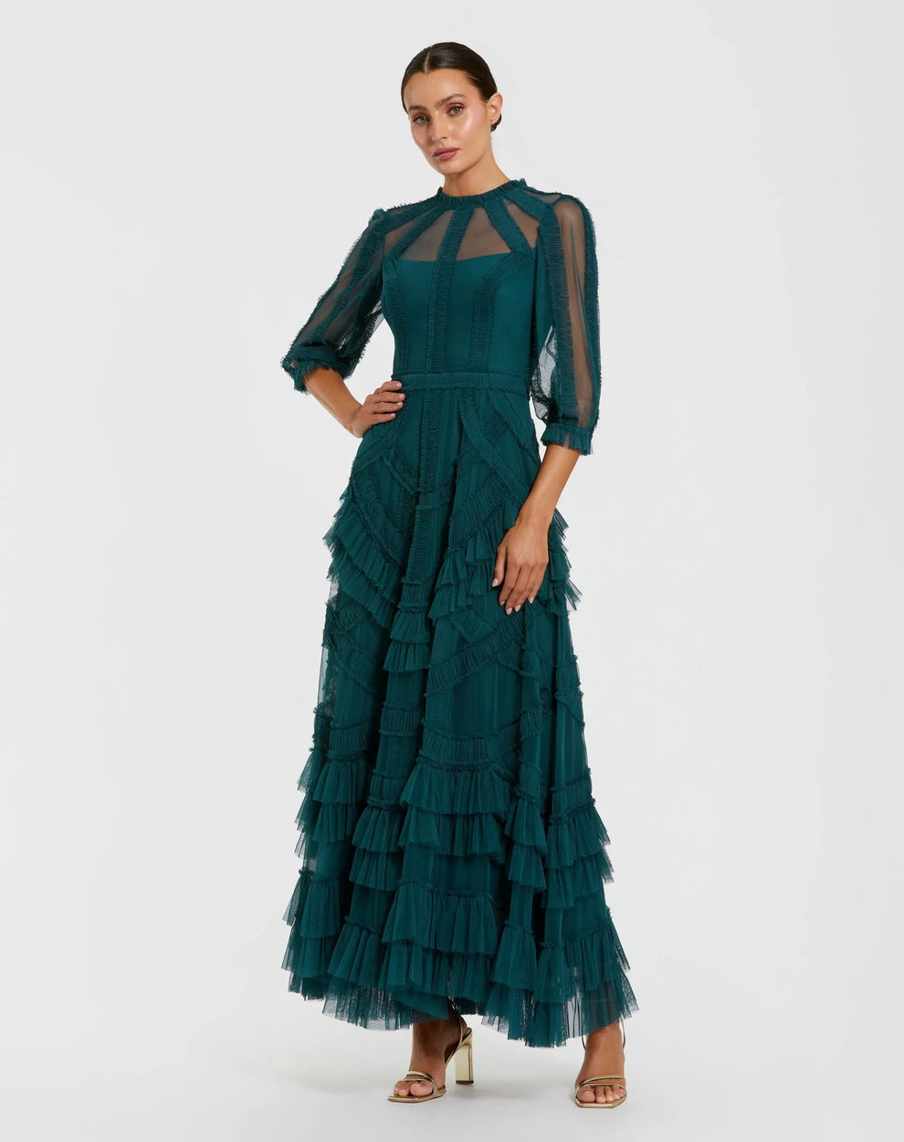 Cocktail Dresses Tea Length Ruffle Short Evening Cocktail Dress Mac Duggal 8251 Teal