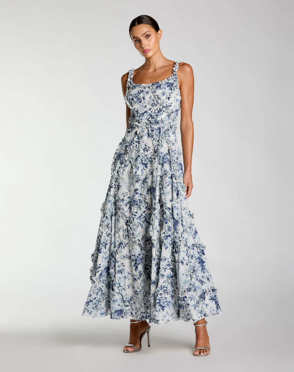 Cocktail Dresses Short Ruffle Tea Length Floral Cocktail Dress Mac Duggal 8256 White Multi