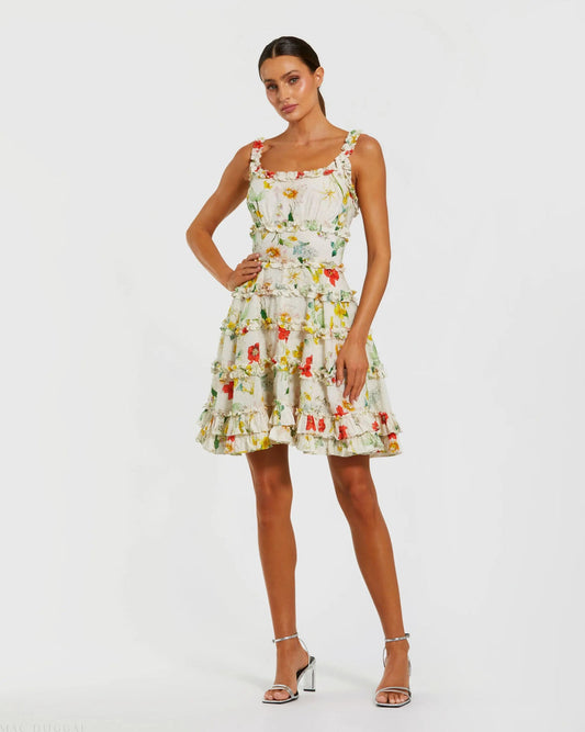 Cocktail Dresses Floral Print Short Homecoming Mini Cocktail Dress Ivory Multi
