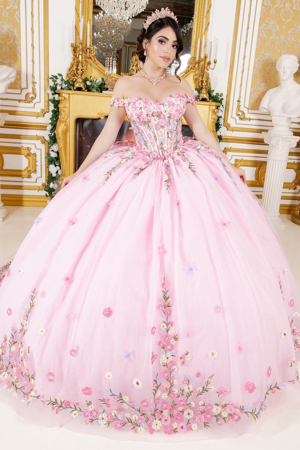Cinderella Couture 8260J Long Ball Gown Floral Applique Quinceanera Dress - Lilac / 2X Cinderella Couture 8260J Long Ball Gown Floral Applique Quinceanera Dress - Lilac / 2X