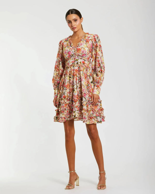 Floral Short Dress Ruffle Cocktail Mac Duggal 8261