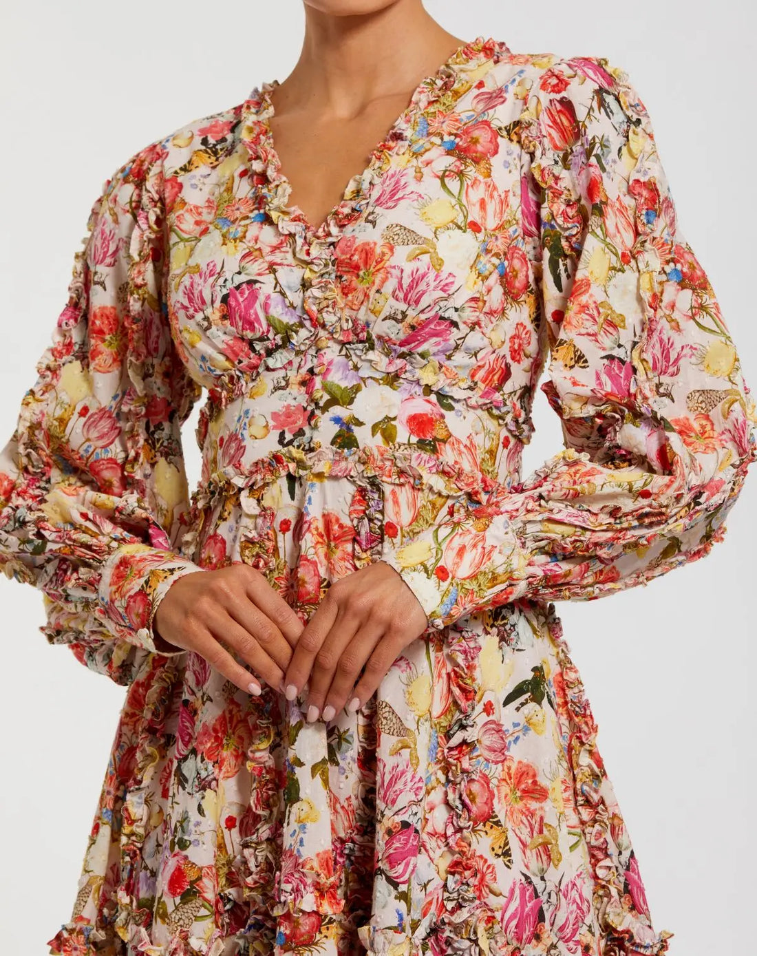 Mac Duggal 8261 Short Ruffle Floral Cocktail Dress