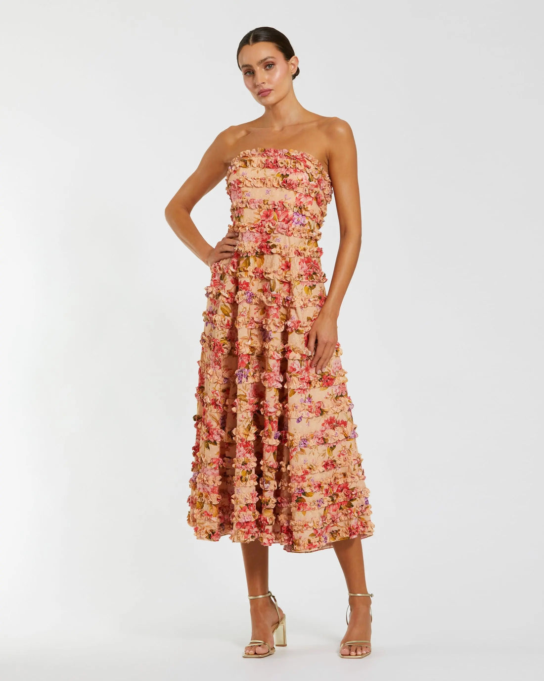 Cocktail Dresses Short Cocktail Floral Print Midi Length Dress Pink Multi