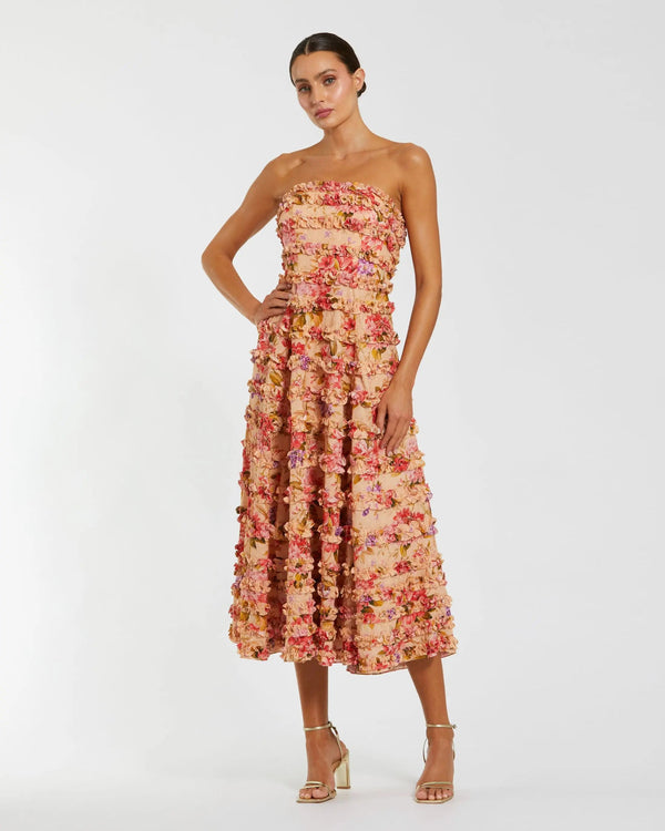 Floral Print Midi Length Dress Short Cocktail Mac Duggal 8262