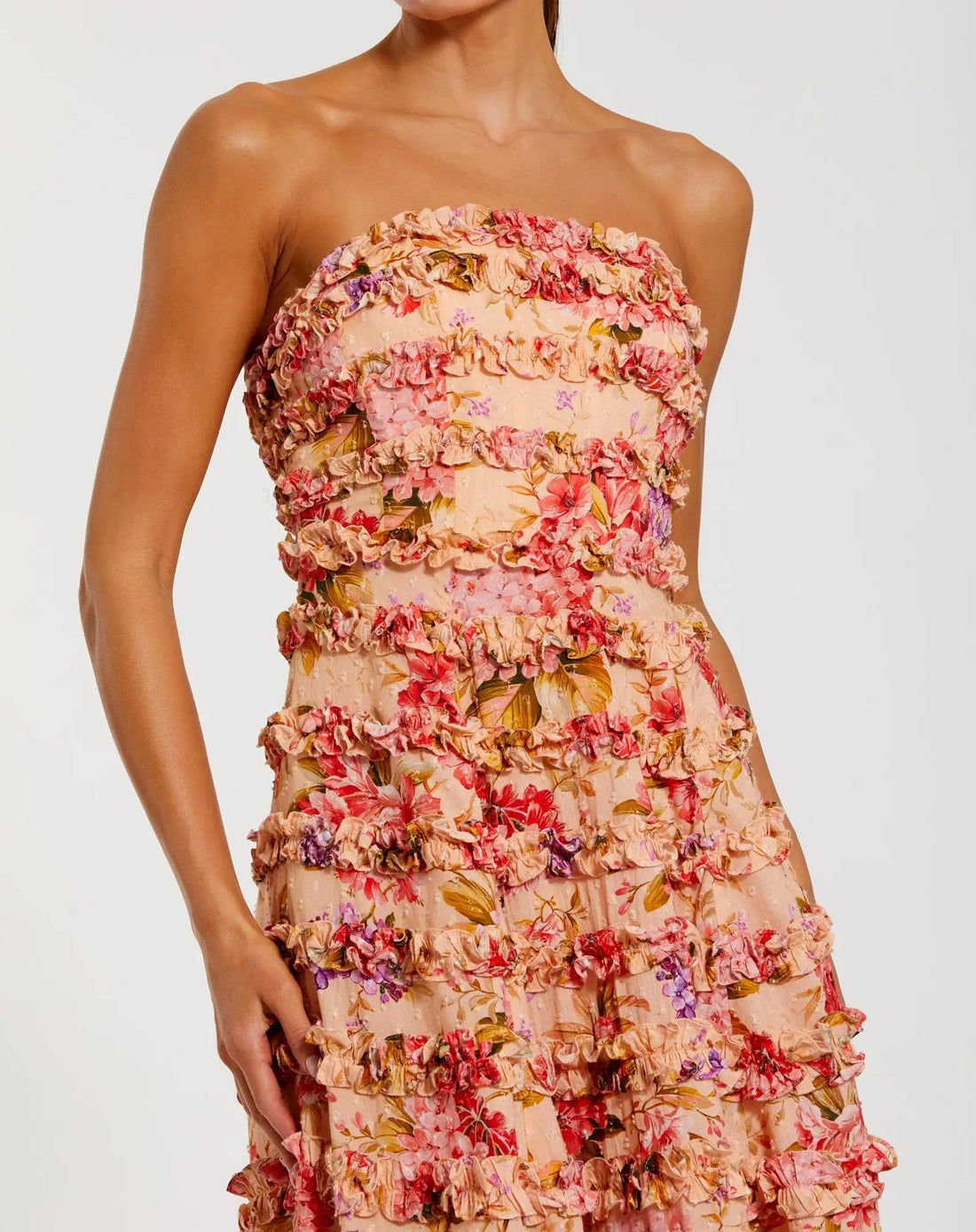 Mac Duggal 8262 Short Cocktail Floral Print Midi Length Dress