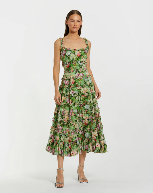 Cocktail Dresses Homecoming Midi Short Ruffle Cocktail Dress Green Multi