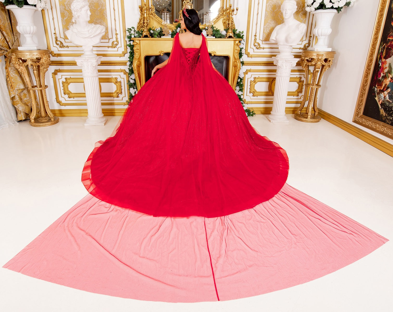 Quinceniera Dresses Floral Sequin Ball Gown Quinceanera Dress Cinderella Couture 8270J Red