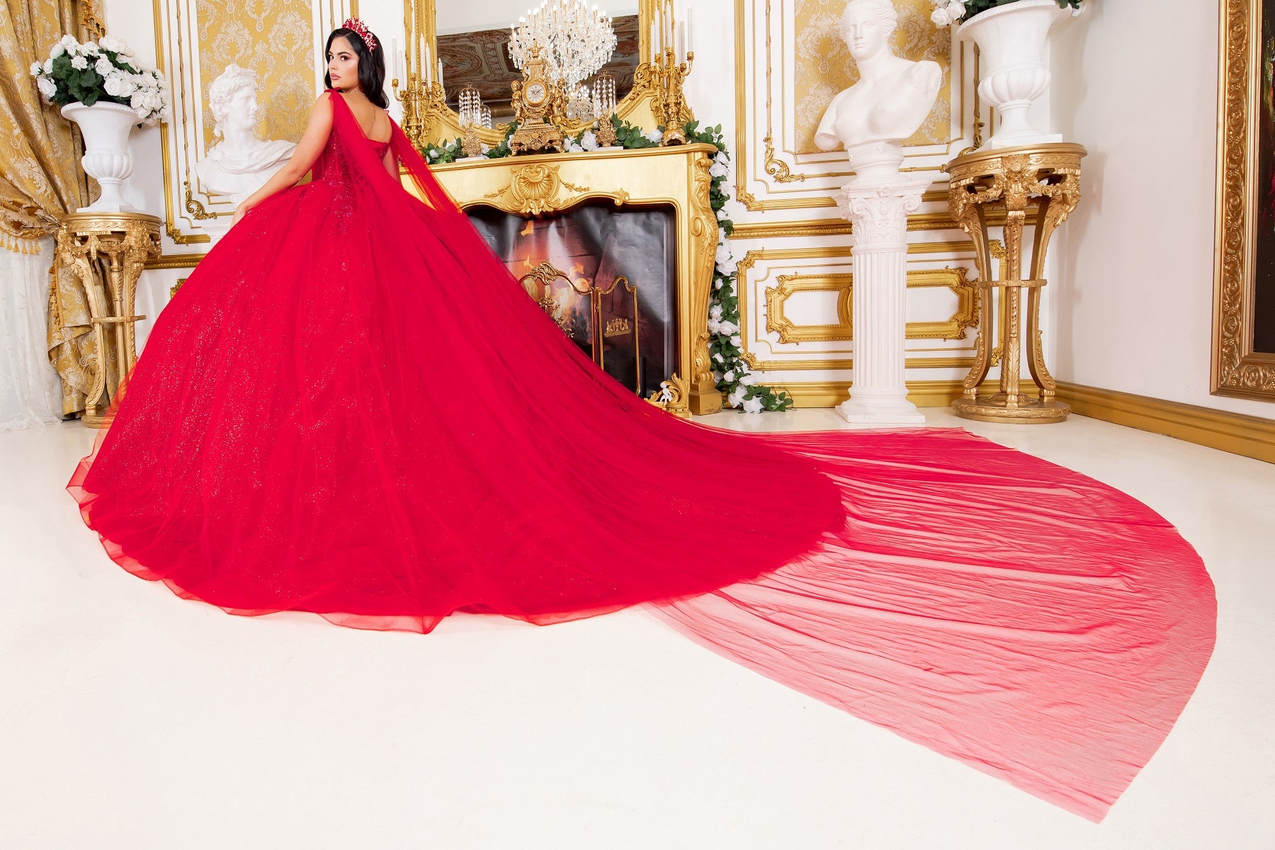 Quinceniera Dresses Floral Sequin Ball Gown Quinceanera Dress Cinderella Couture 8270J Red