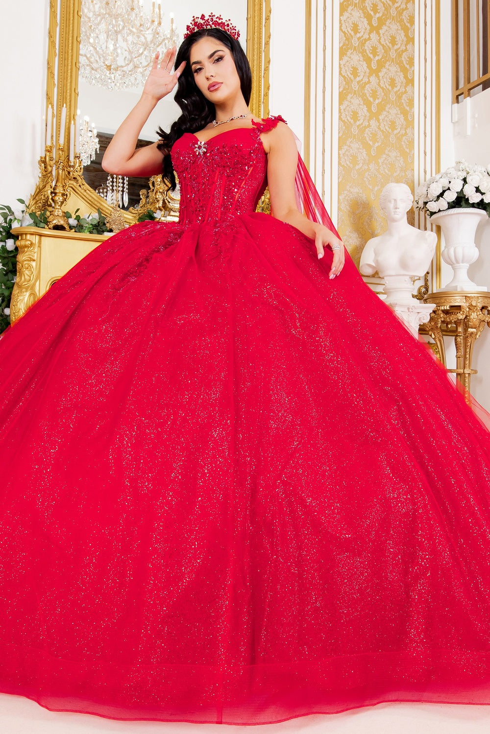 Quinceniera Dresses Floral Sequin Ball Gown Quinceanera Dress Cinderella Couture 8270J Red