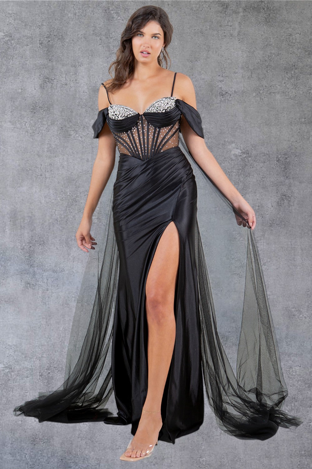 Cinderella Couture 8273J Long Beaded Slit Formal Prom Dress