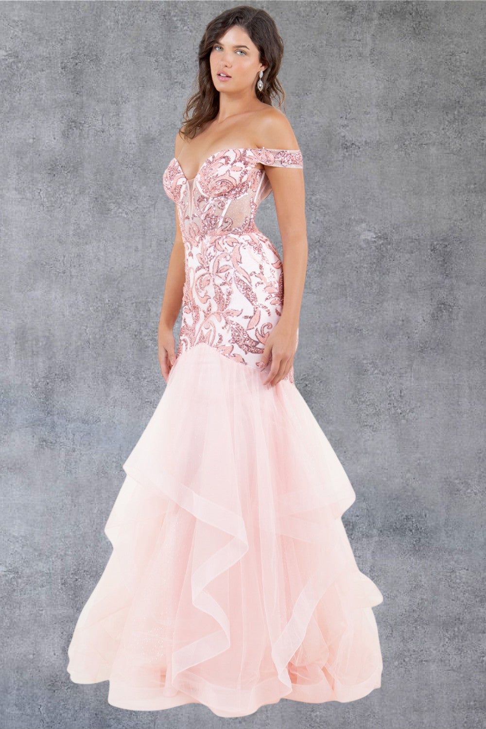 cinderella dress pink Cinderella Couture 8274J Long Formal Ruffle Mermaid Prom Dress