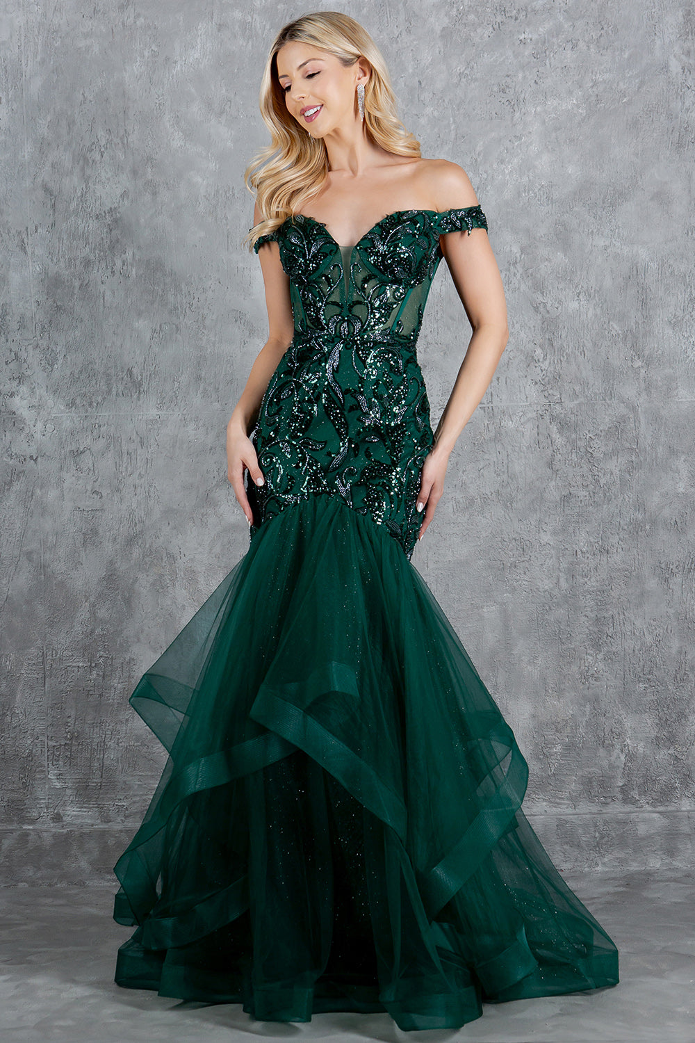 Cinderella Couture 8274J Long Formal Ruffle Mermaid Prom Dress  The Dress  Outlet