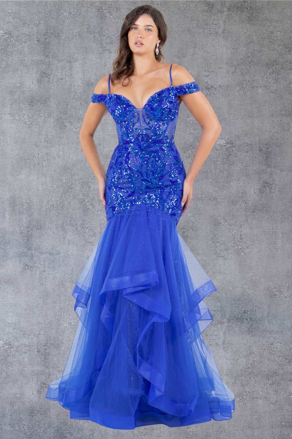 Cinderella Couture 8274J Long Formal Ruffle Mermaid Prom Dress - Blush / M