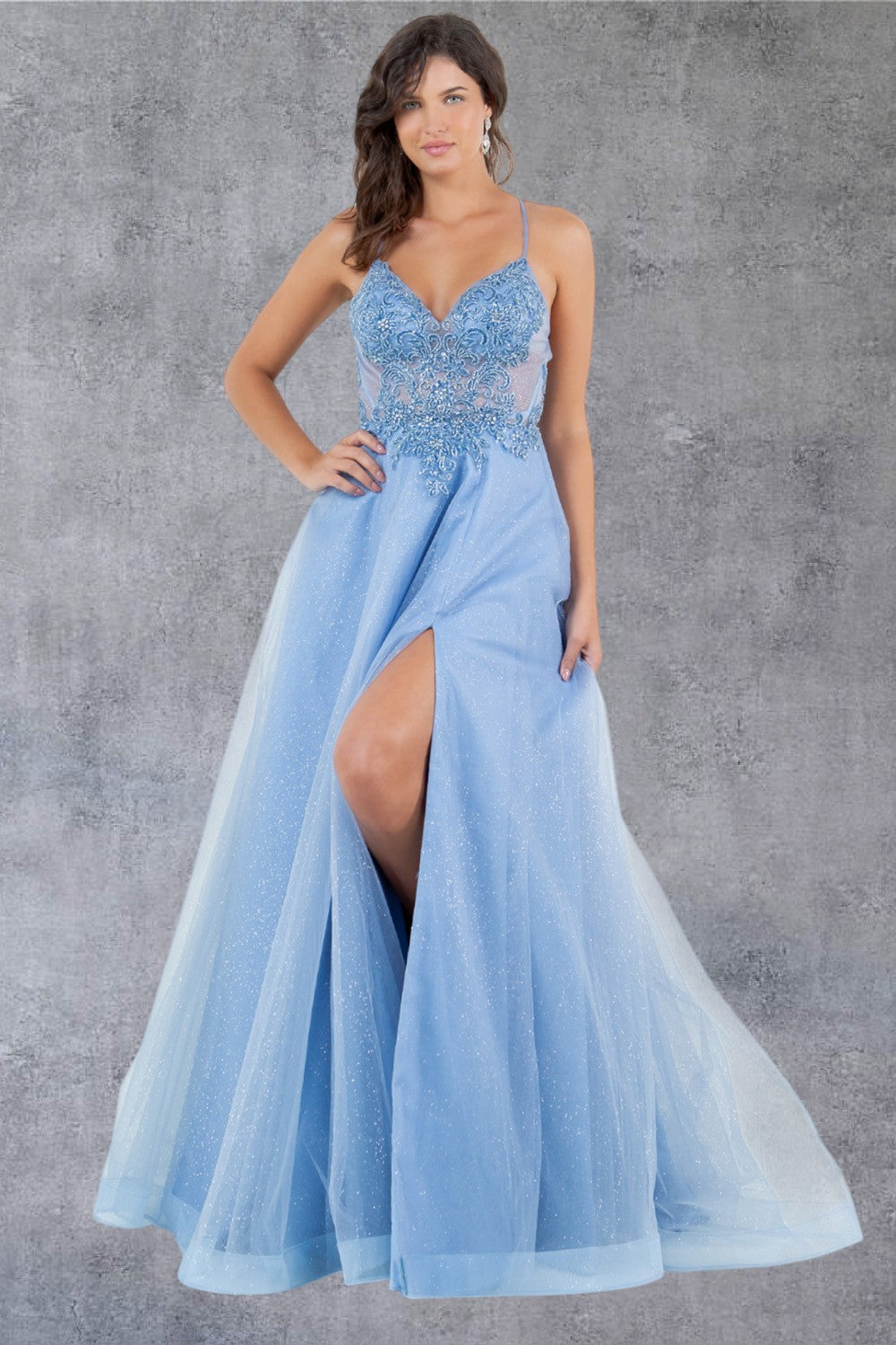 Cinderella Couture 8275J Long Beaded Formal A Line Lace Prom Dress
