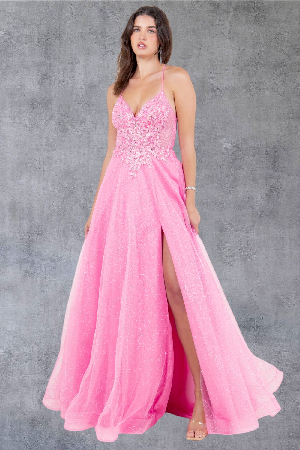 Cinderella Couture 8275J Long Beaded Formal A Line Lace Prom Dress