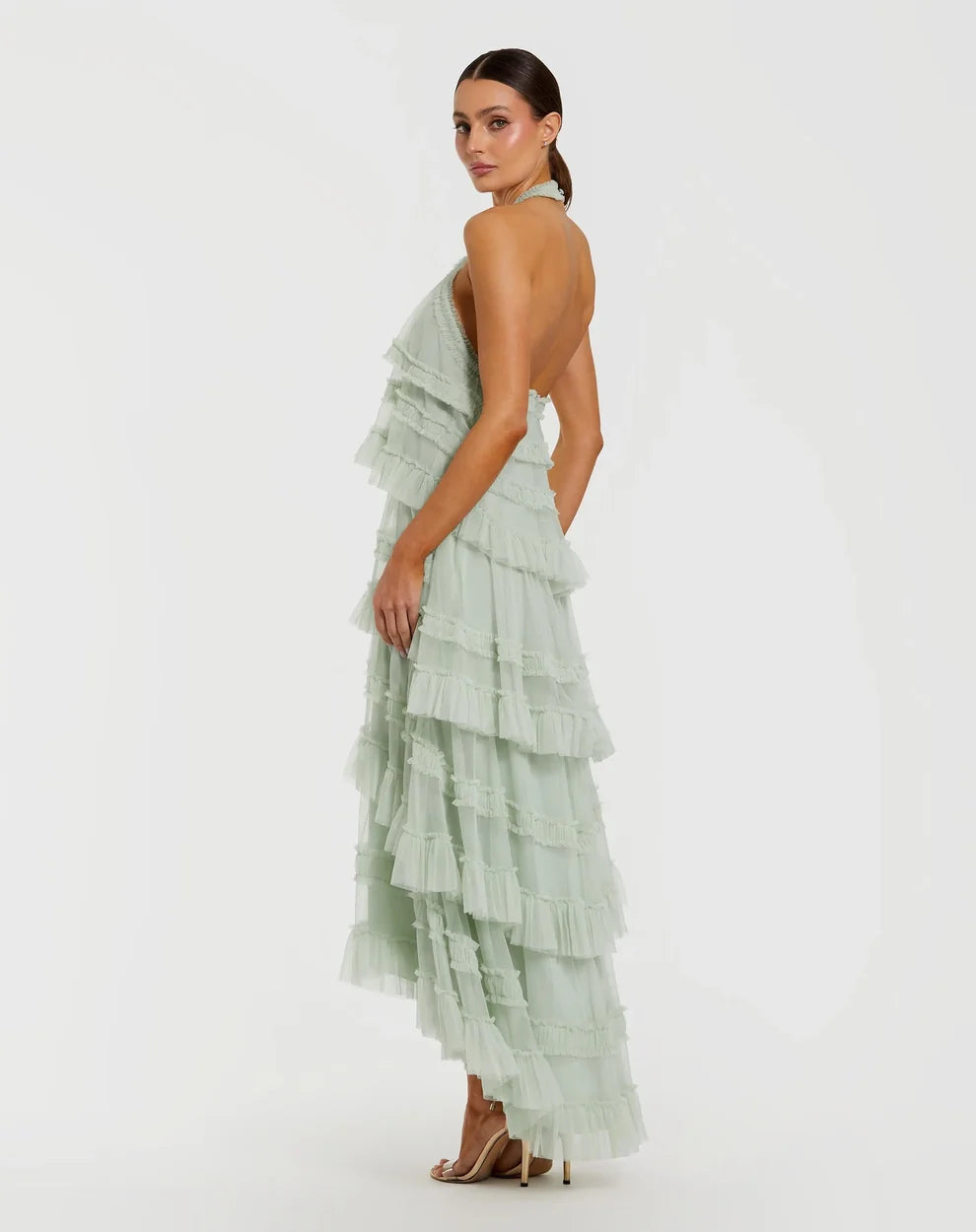 mac duggal strapless tiered ruffled a-line midi dress High Low Cocktail - Ruffle size-UK 10 Style:T000CP1639 George | Shirts | Finished with a sash