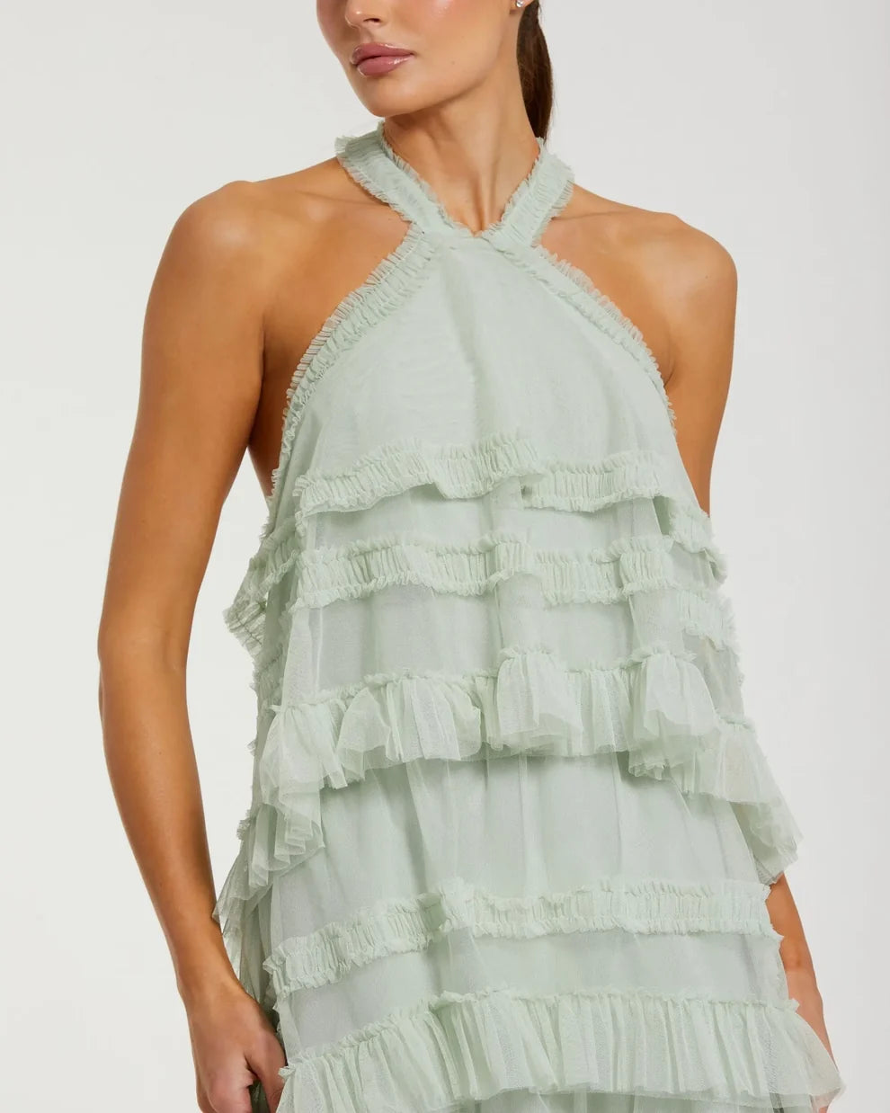 Cocktail Dresses High Low Cocktail Dress - Ruffle - Mac Duggal 8276 Rose-Mesh-8276-Tiered