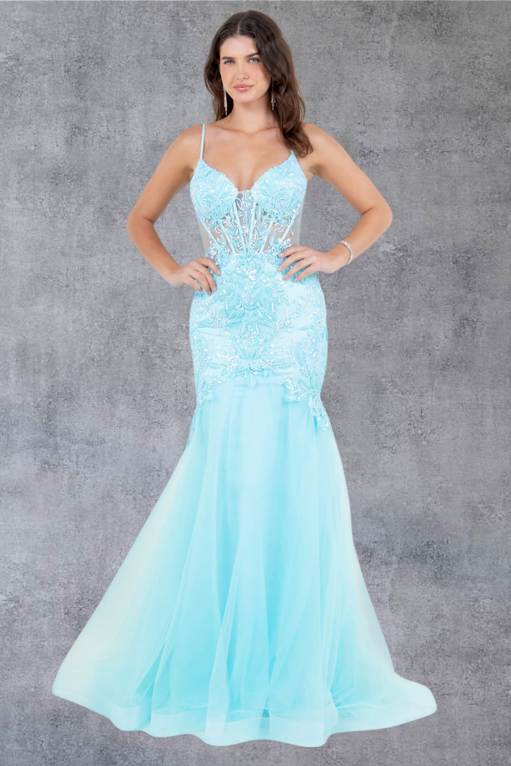 Prom Dresses Mermaid Long Formal Lace Floral Prom Dress Cinderella Couture 8276J Aqua