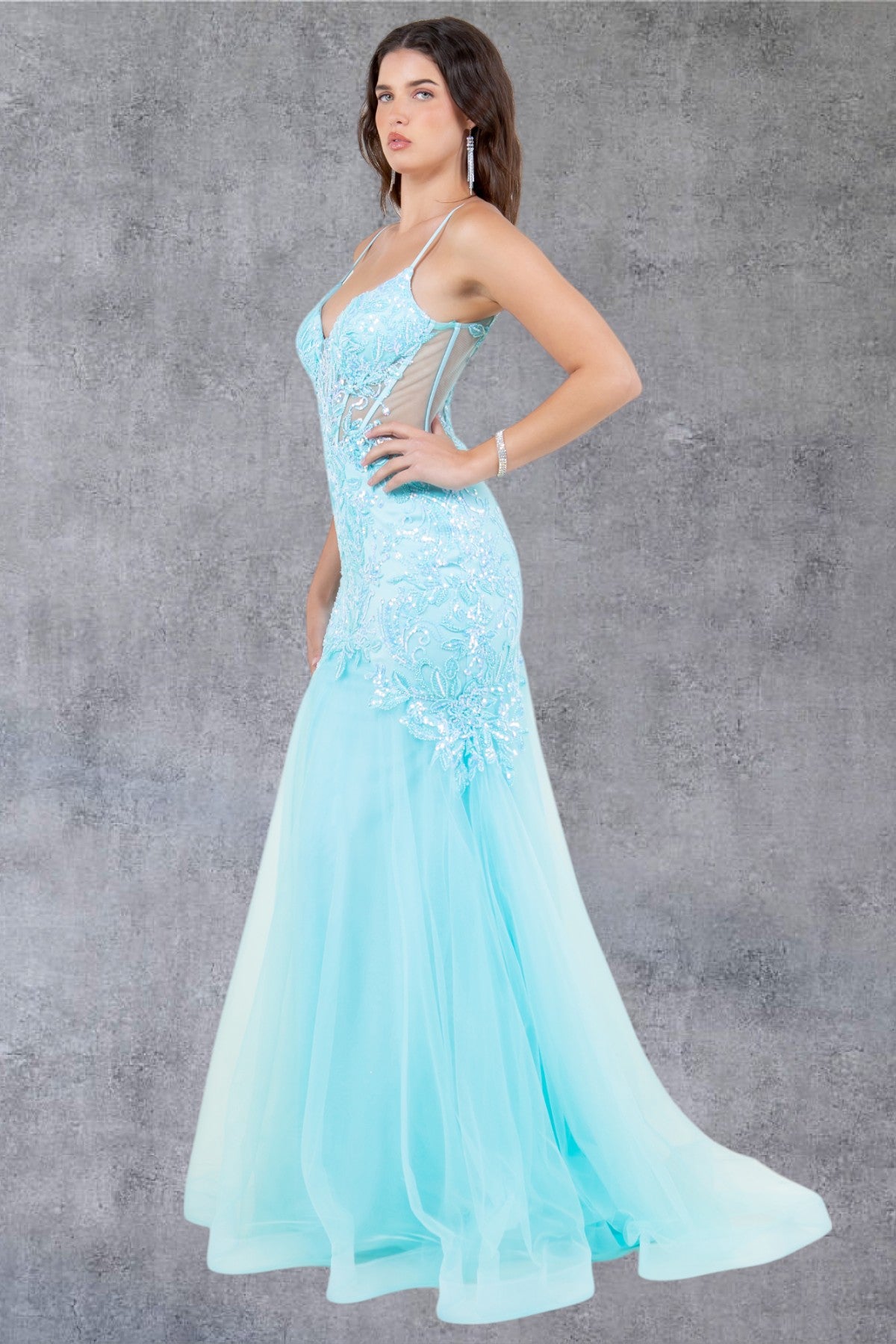 Prom Dresses Mermaid Long Formal Lace Floral Prom Dress Cinderella Couture 8276J Aqua