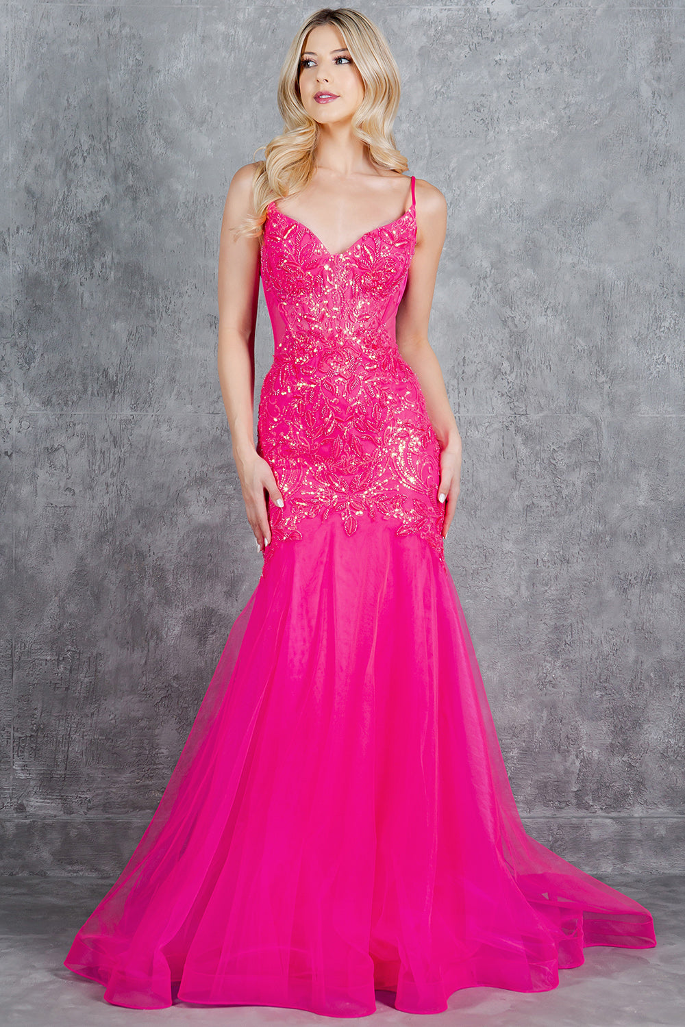 Prom Dresses Mermaid Long Formal Lace Floral Prom Dress Cinderella Couture 8276J Fuchsia