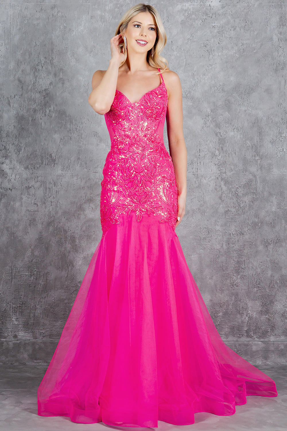 Prom Dresses Mermaid Long Formal Lace Floral Prom Dress Cinderella Couture 8276J Fuchsia