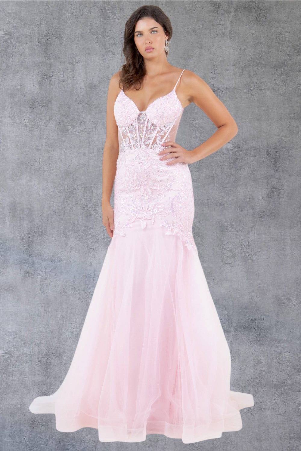 Prom Dresses Mermaid Long Formal Lace Floral Prom Dress Cinderella Couture 8276J Pink