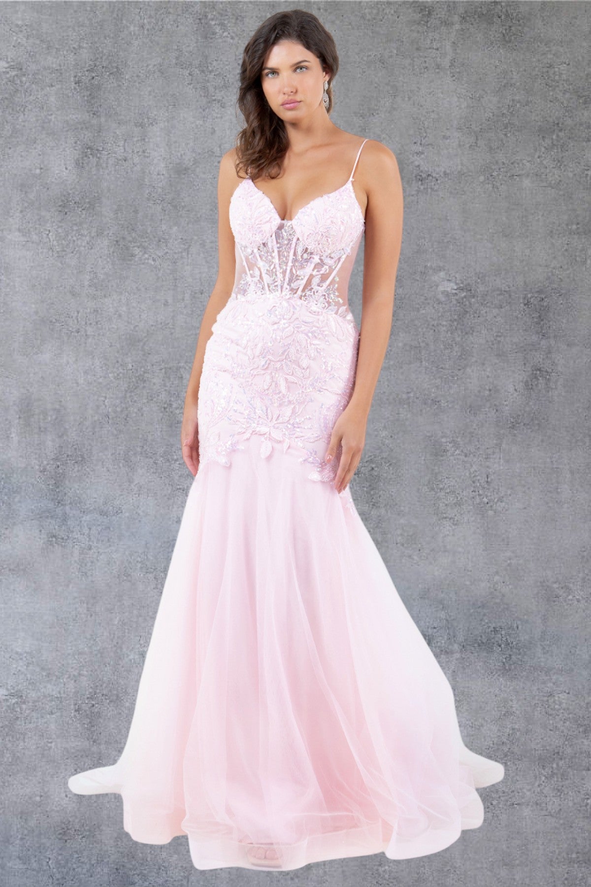 Prom Dresses Mermaid Long Formal Lace Floral Prom Dress Cinderella Couture 8276J Pink