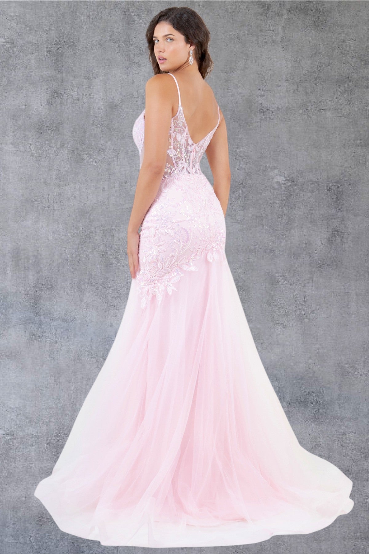 Prom Dresses Mermaid Long Formal Lace Floral Prom Dress Cinderella Couture 8276J Pink