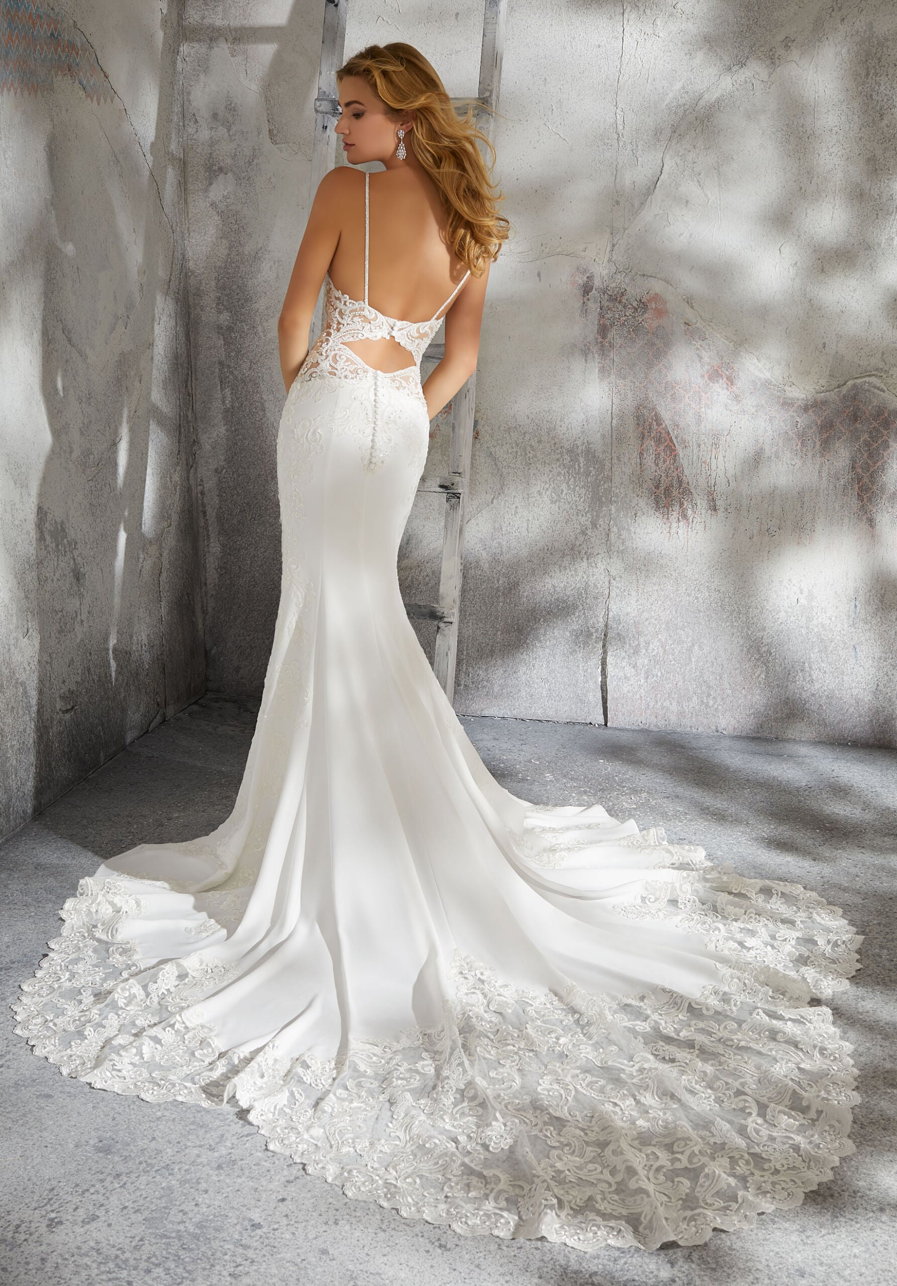 Wedding Dresses Beaded Fitted Long Wedding Bridal Dress MGNY Madeline Gardner New York 8283 Ivory