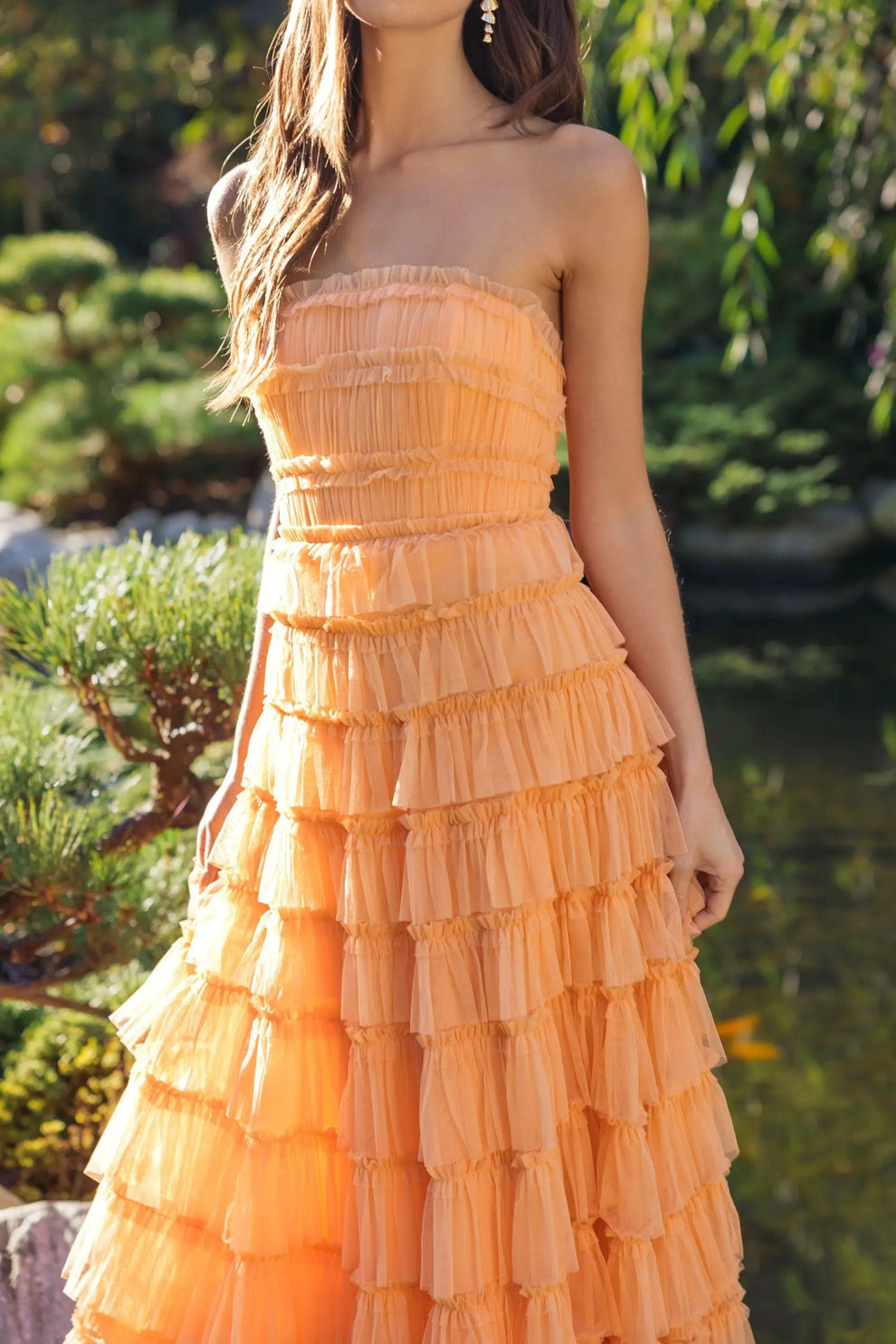 Strapless Midi Tulle Cocktail Dress by Mac Duggal 8286 in Sherbet