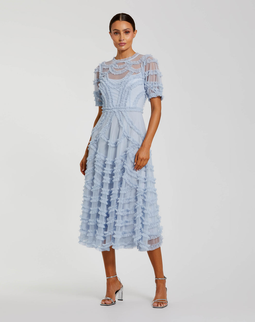 A Line Short Ruffle Midi Cocktail Dress Mac Duggal 8288 – The Dress Outlet