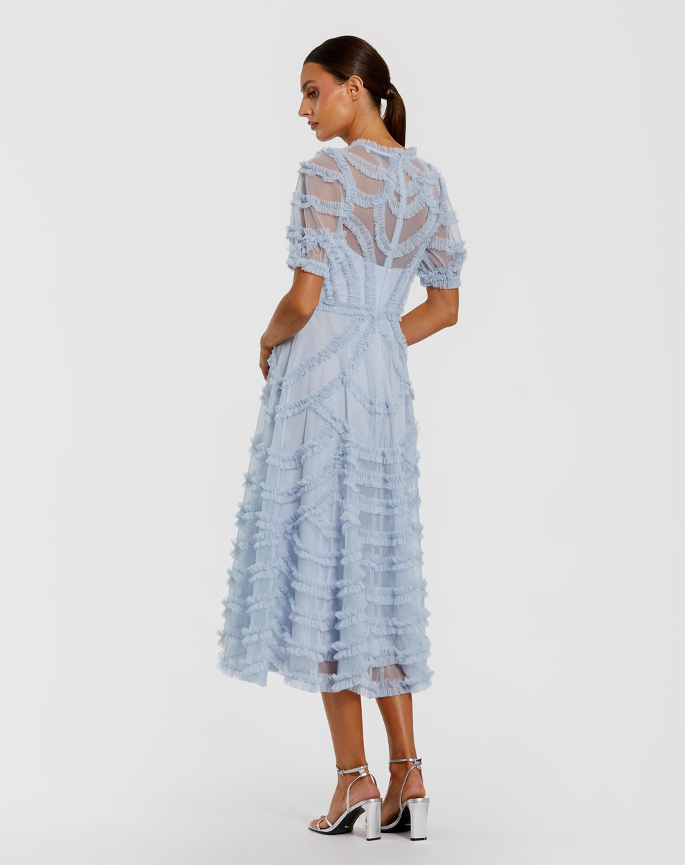 Cocktail Dresses A Line Short Ruffle Midi Cocktail Dress Mac Duggal 8288 Periwinkle