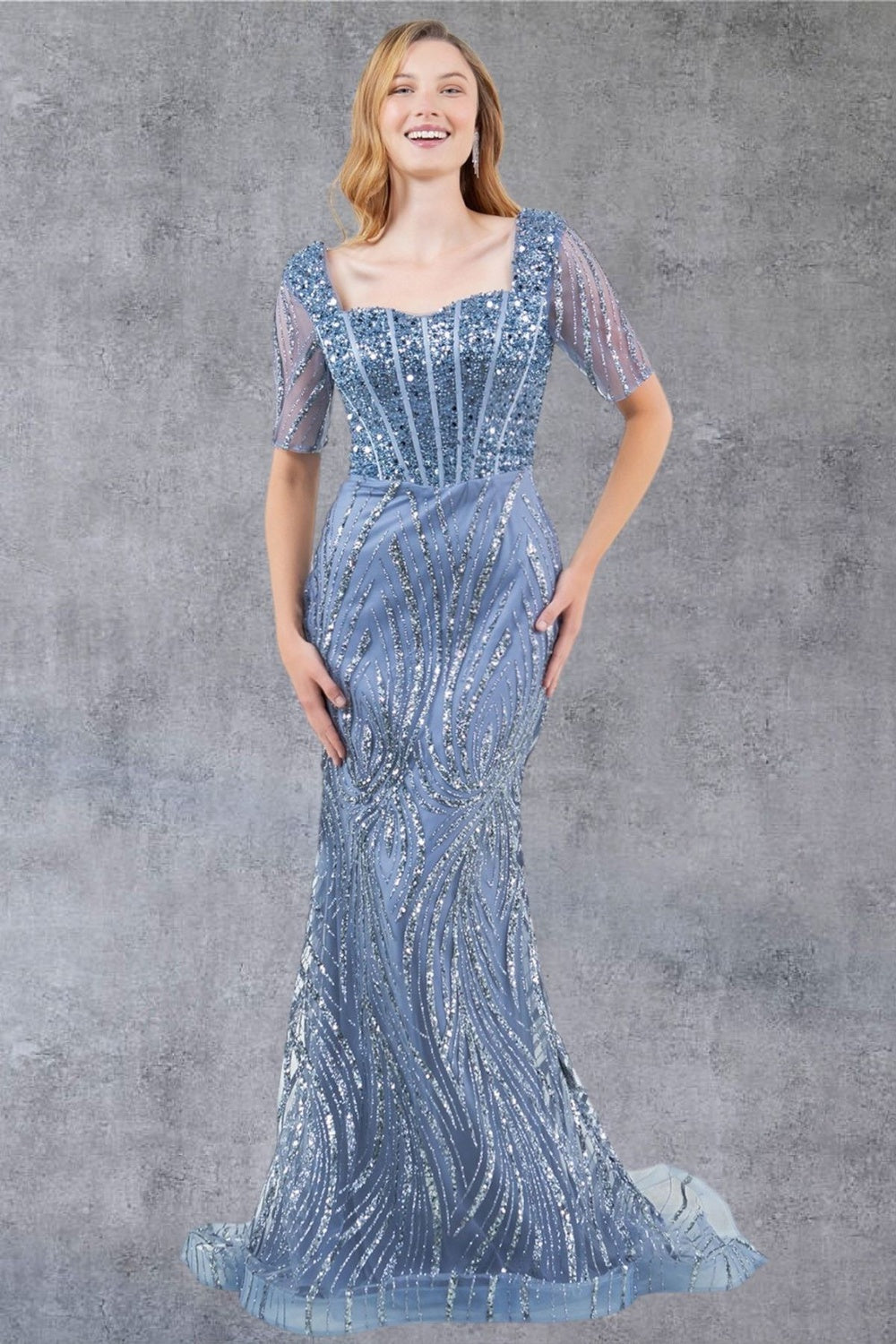 Mother of the Bride Dresses Sequin Long Beaded Formal Mother of the Bride Dress Cinderella Couture 8293M Dusty Blue