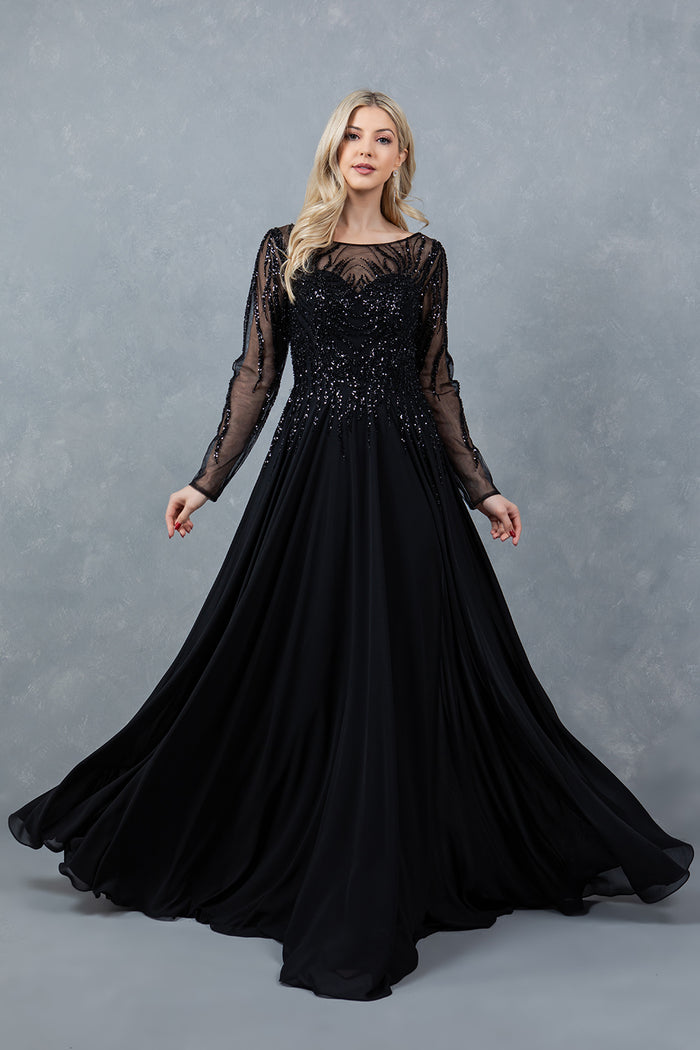 Formal Dresses A Line Long Formal Sequin Dress Black