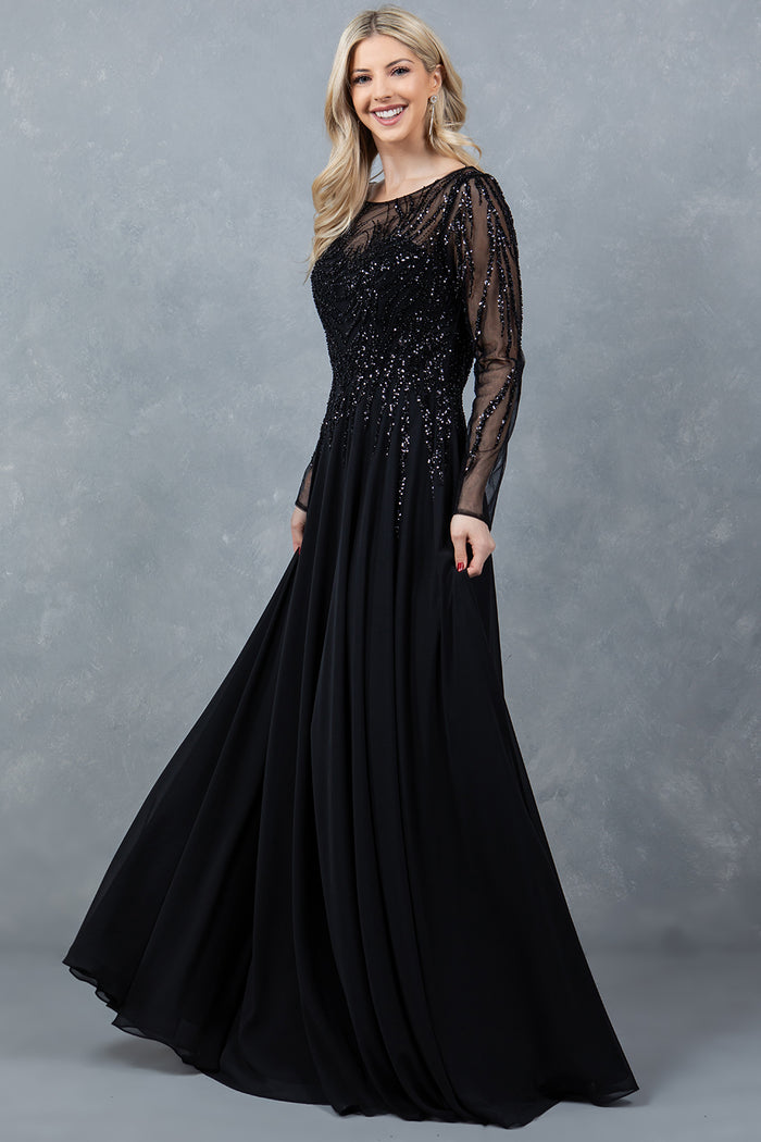 Formal Dresses A Line Long Formal Sequin Dress Black