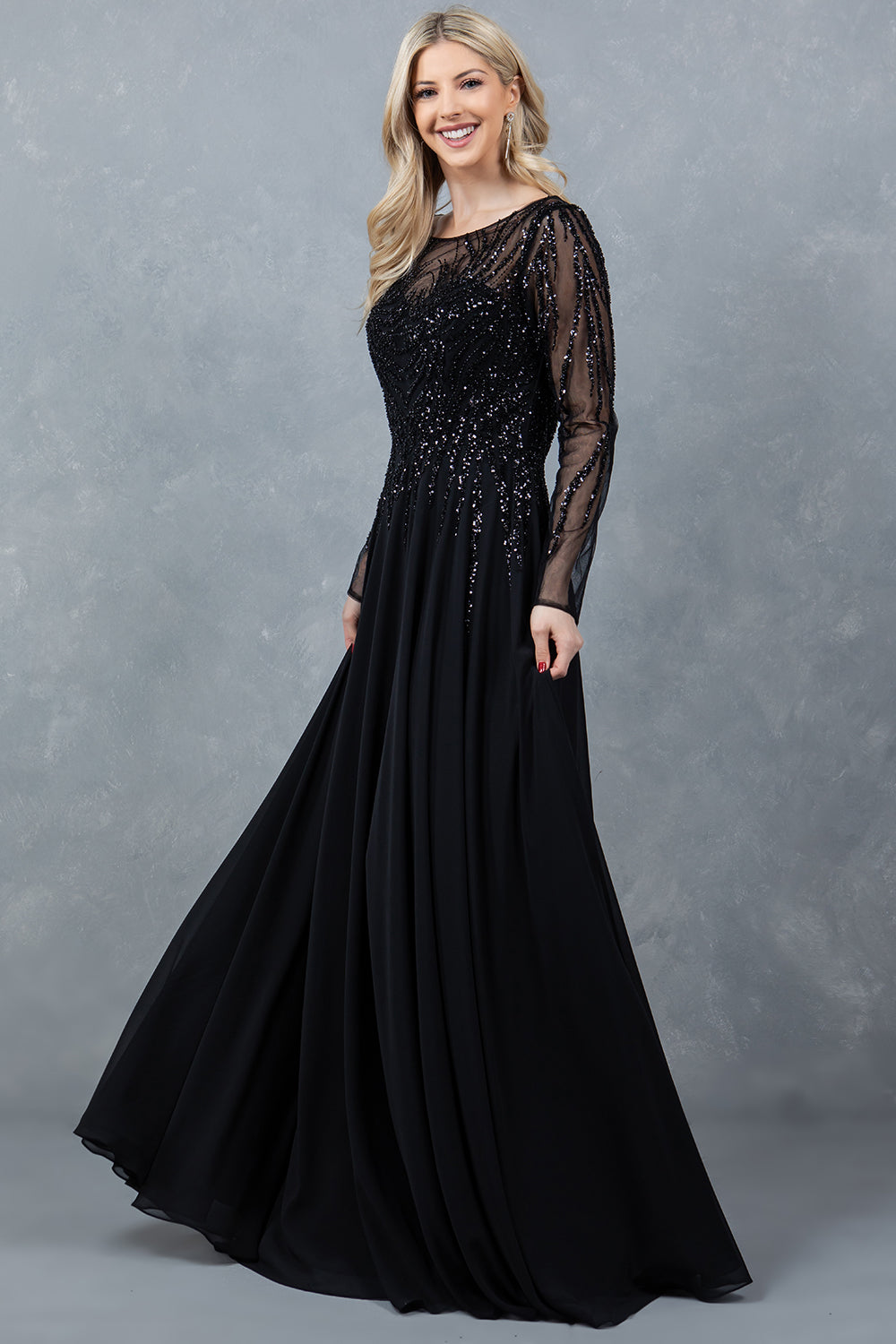 Cinderella Couture 8294M A Line Long Formal Sequin Dress