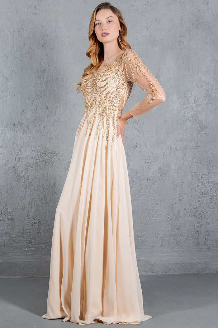 Formal Dresses A Line Long Formal Sequin Dress Champagne