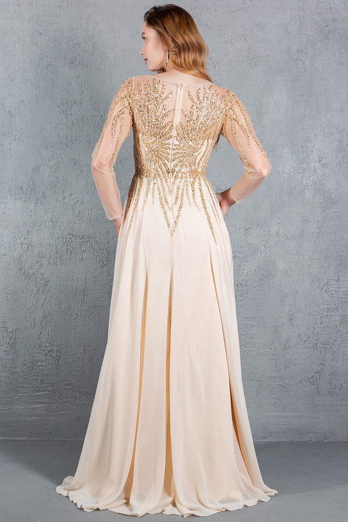 Formal Dresses A Line Long Formal Sequin Dress Champagne