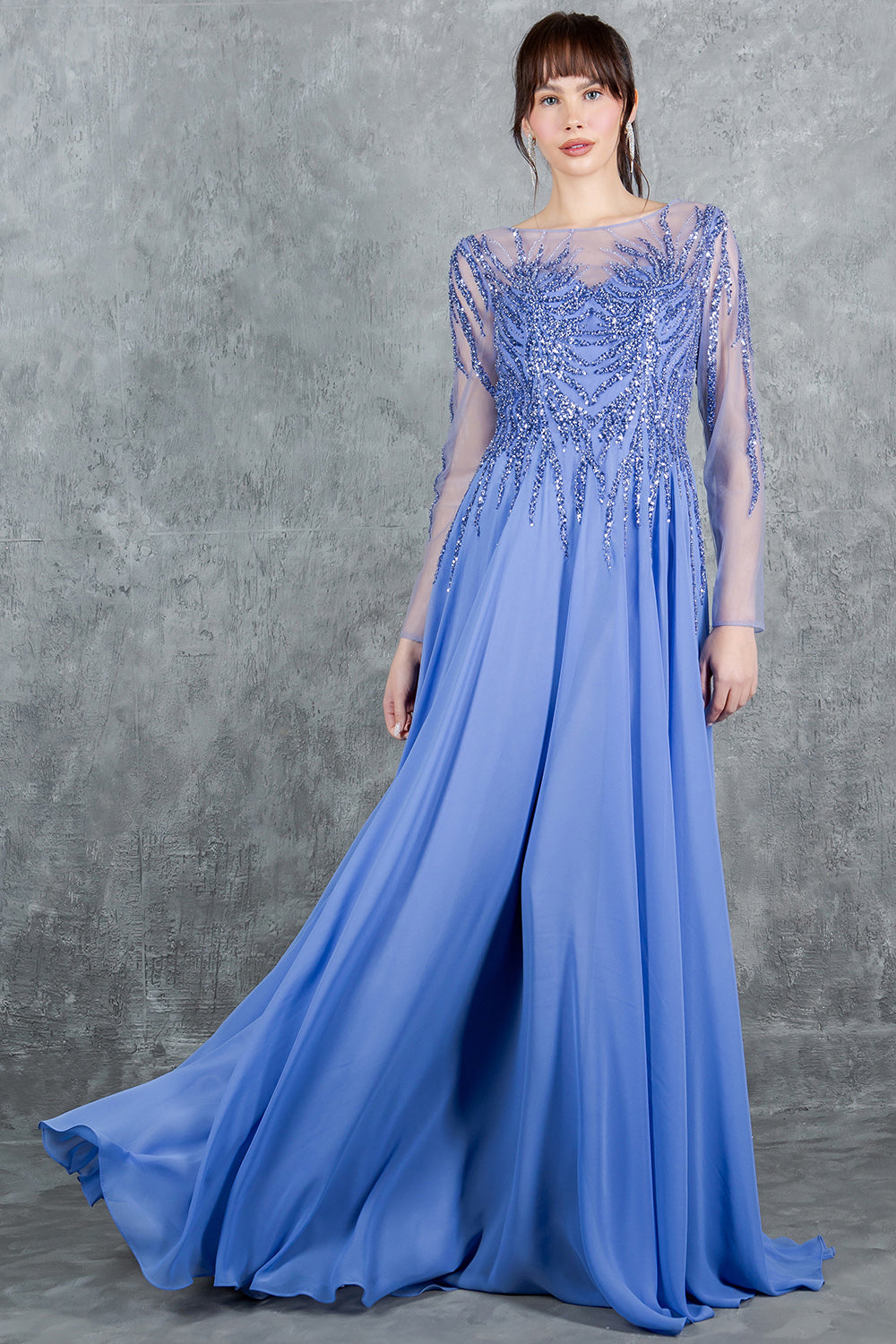 Formal Dresses A Line Long Formal Sequin Dress Dusty Blue